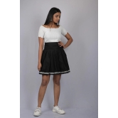 Solid Skirt For Women Black Pleated Knee Length Skirt (OTLKT1006)-Black / L