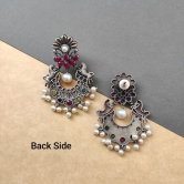 Beautiful silver look alike oxidised chandbali earrings for women wedding outfit temple earrings ethnic wear