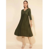 Janasya Rayon Printed Anarkali Womens Kurti - Olive ( Pack of 1 ) - None