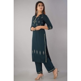 JAIPURETHNICWEAVES Women's Rayon Slub Embroidered Straight Kurta & Palazzo Set