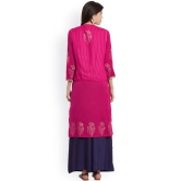 Women Pink Block Print Straight Kurta with Jacket