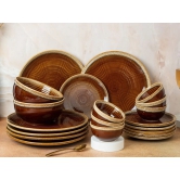 Handcrafted Stoneware Reactive Glaze Ceramic Dinner Set, 20 Pieces Serving for 6, Microwave and Dishwasher Safe, Bone-ash Free, Crockery Set for Dining and Gifting, Peanut Brown