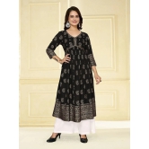 Rangita Women Rayon Black Embellished Calf Length Anarkali Kurti - None