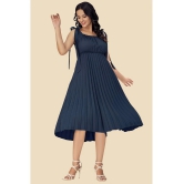 Glomee Crepe Solid Midi Womens Fit & Flare Dress - Blue ( Pack of 1 ) - None