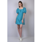 OWO THE LABEL Turquoise Blue Square Neckline Dress (OTL-DRS1021)-Blue / XL