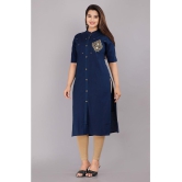 HIGHLIGHT FASHION EXPORT - Navy Cotton Blend Women''s Front Slit Kurti ( Pack of 1 ) - None