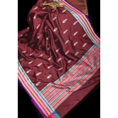 Multicolor Border Brown Pure Banarasi Katan Silk Saree with Meenakari Buttas | SILK MARK CERTIFIED