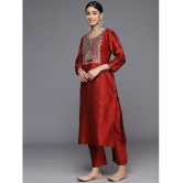 Varanga Silk Blend Embroidered Kurti With Pants Womens Stitched Salwar Suit - Maroon ( Pack of 1 ) - None