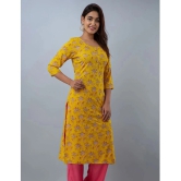 Doriya Rayon Printed 3/4th Sleeves Straight Yellow Kurti Single - None