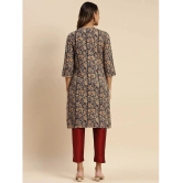 Rangita Women 100% Rayon Navy Floral Printed Knee Length Straight Kurti - None