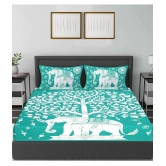 FrionKandy Living Cotton Abstract Double Bedsheet with 2 Pillow Covers - Turquoise - Turquoise