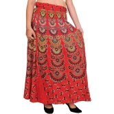 Hibiscus-Red Block-Printed Sanganeri Wrap-Around Skirt from Pilkhuwa