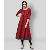 Yash Gallery - Maroon Cotton Womens Flared Kurti ( Pack of 1 ) - S