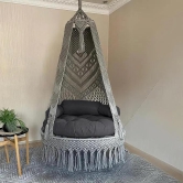 Premium Luxury Macrame Swing Hammock with Cushion-Grey