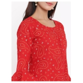 Kbz - Red Cotton Women's Flared Kurti ( Pack of 1 ) - XL