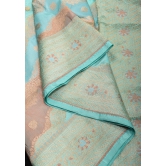 Sky Blue and Peach leheria Jaal Banarasi katan silk saree with zari Meenakari border | SILK MARK CERTIFIED