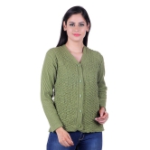 eWools.in Green Woollen Full Sleeves Buttoned Cardigan - L