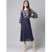 Janasya - Navy Blue Georgette Womens Front Slit Kurti ( Pack of 1 ) - None