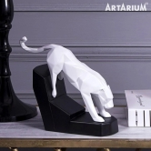 Artarium Resin Modern Geometric Leaping Jaguar Figurine Panther Jaguar Geometrical Statue, Leopard Modern Art, Feng Shui Figurine, Home Interior Decor Showpiece (1 Piece) (White)