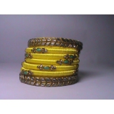  Yellow Silk Thread Bangle Set with Stone and Pearl Embellishment