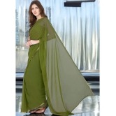 clafoutis Chiffon Solid Saree Without Blouse Piece - Olive ( Pack of 1 ) - Olive