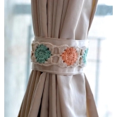 Hand Crafted Crochet Curtain Tiebacks Peach and Teal