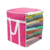 HOMETALES Non-Woven Saree Cover / Cloth Storage & Organizer with Transparent Window (Large, Pink)