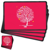 Indigifts Dipawali Gift Items Family Love Tree Red Table Mat and Coaster Set of 4 - Diwali Gift Items, Diwali Decoration Items, Deepavali Decoration, Dipawli Gifts, Deepawali Greetings