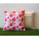 Elegant White & Rose Pink Floral Pattern Printed Cushion Cover - 16x16 Size