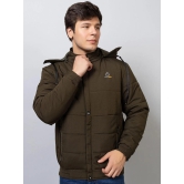 Xohy Men's Full Sleeve Bomber Hooded Olive Jacket-XL