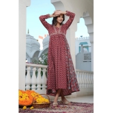 Vbuyz Cotton Printed Anarkali Womens Kurti - Maroon ( Pack of 1 ) - None