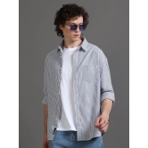 Premium Men Shirt, Relaxed Fit, Yarn Dyed Stripes, Pure Cotton, Full Sleeve, White-L / White