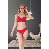 Women Cotton Padded Bra Panty Set for Women Lingerie Set Bra Panty Set for Women with Bra Panty Set for Women Inner-wear Sport Seamless-30 / RED