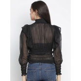 Oxolloxo Black Bishop Sleeves Ruffles Cinched Waist Top