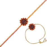 Indi Rang Resin Copper and Pearl Rakhi for Unisex-Adult (Yellow)