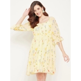 Floral Print Square Neck Puff Sleeve Georgette Fit & Flare Dress