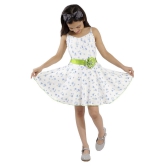 Kids Cave dress for girls fit and flare belted with flower fabric rayon floral print (Color_White, Size_3 Years to 12 Years) - None