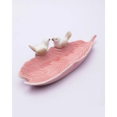 Jewellery Holder Tray, Crafted Bird, for Dressing Table, Ring Dash, Rectangular, Pink, Ceramic