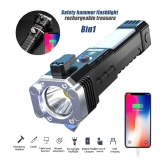 LED 3W Torch Light Rechargeable Torch Flashlight,Long Distance Beam Range Car Rescue Torch with Hammer Window Glass and Seat Belt Cutter Built - Assorted