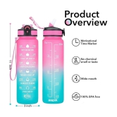 Water Bottle with Times to Drink and Straw, Motivational Time Marker Water Bottles with Strap (Multi Colour)