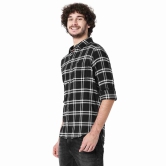 Black & Off White Windowpane Check Slim Fit Casual Shirt