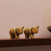 Brass Elephant | Set of 2 | 100% Pure Brass | Yellow Antique Finish