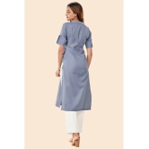 Glomee - Grey Cotton Womens Front Slit Kurti ( Pack of 1 ) - None