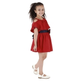 Kids Cave Dress for girls Polycrepe Knee Length Cut Out Pleated Dress (Color_Maroon,Size_3 Years to 12 Years) - None