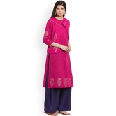 Women Pink Block Print Straight Kurta with Jacket