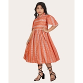 Girls Cotton Unique Design Printed Knee Length A-Line Dress-Orange / 10 - 11 Years