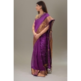 Aubergine Purple Pure Venkatgiri Silk Pattu with Golden Gadwal Border