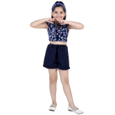 Naughty Ninos Girls Navy Blue Floral Printed Top with Short - None