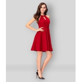 Addyvero - Red Cotton Lycra Womens Skater Dress ( Pack of 1 ) - L