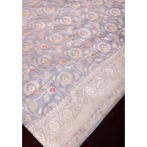 Gray Banarasi Meenakari Pure Katan Silk Saree with Floral Jaal Weave | SILK MARK CERTIFIED